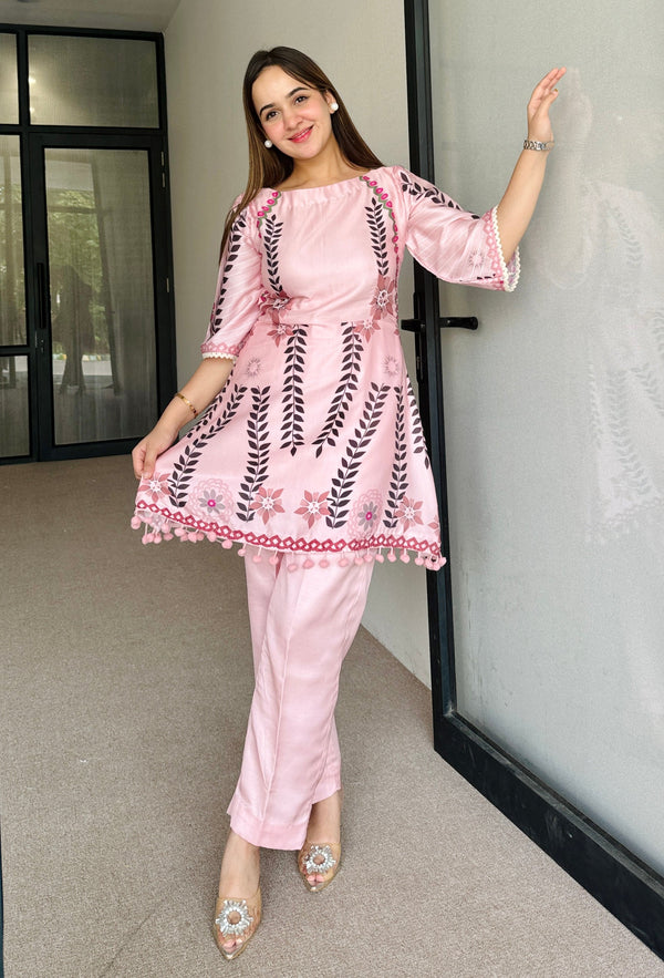 Festive Pink Peplum Fusion Set